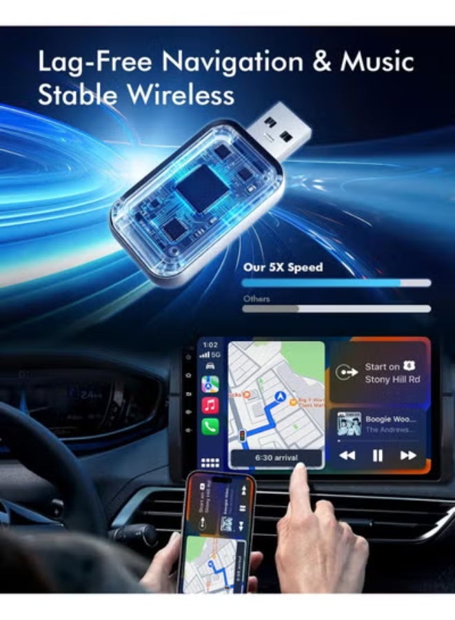 محول لاسلكي ذكي لربط الهاتف بشاشة السيارة - قطعة توصيل صغيرة وسريعة الاقتران - مشغل وسائط وخرائط لاسلكي للأنظمة الذكية - Image 3